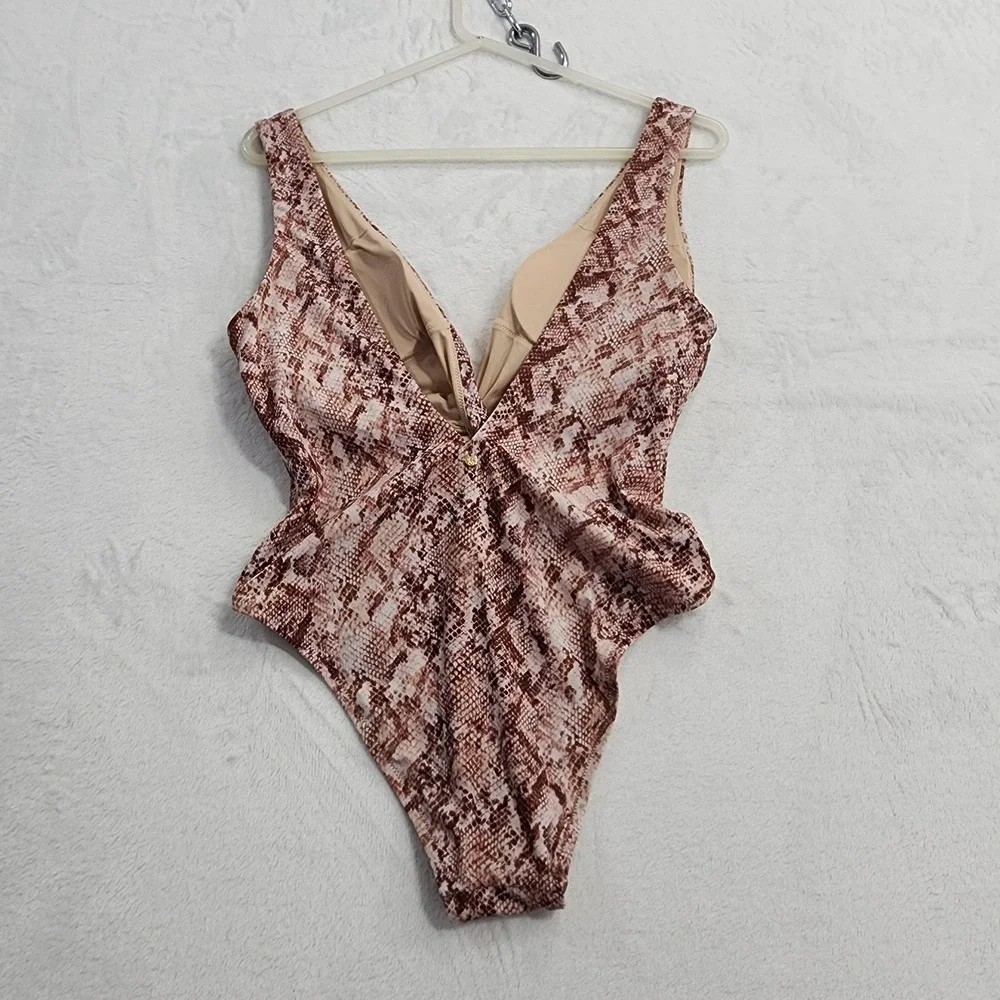 Victoria's Secret Swimsuit Women S Brown Sexy Snake Print Plunge Twist One Piece - Picture 2 of 10